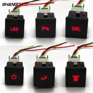 Car Red LED DRL Light Packing Radar Power On Off Camera Mirror Switch Button For VW Golf 6 Jetta 5 MK5 Caddy Scirocco